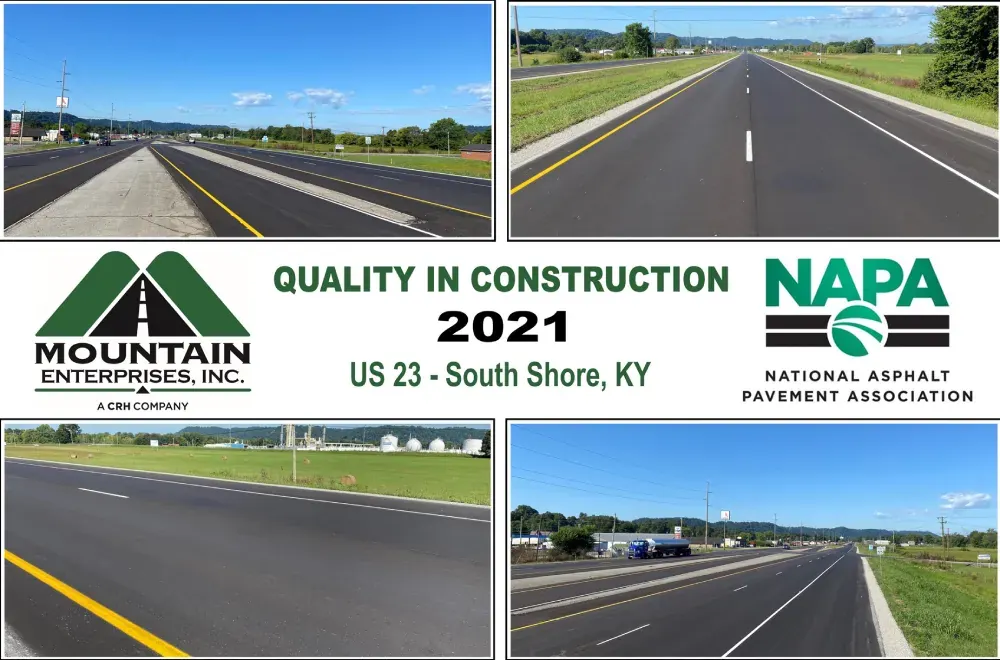 Graphic for the 2021 NAPA Quality in Construction Award won on US23 in South Shore, KY